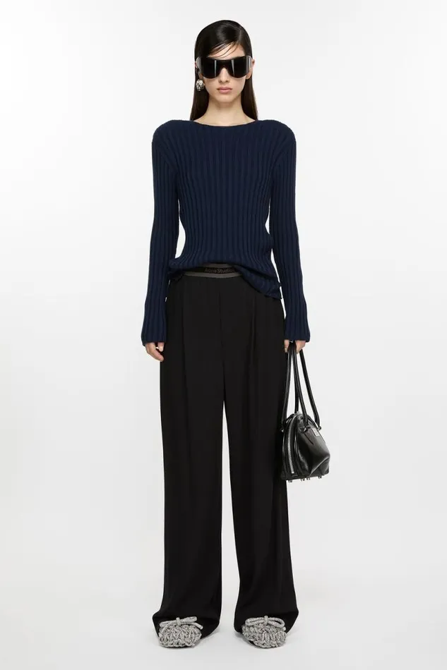 Acne Studios Logo Tape Trousers Black Woman Trousers