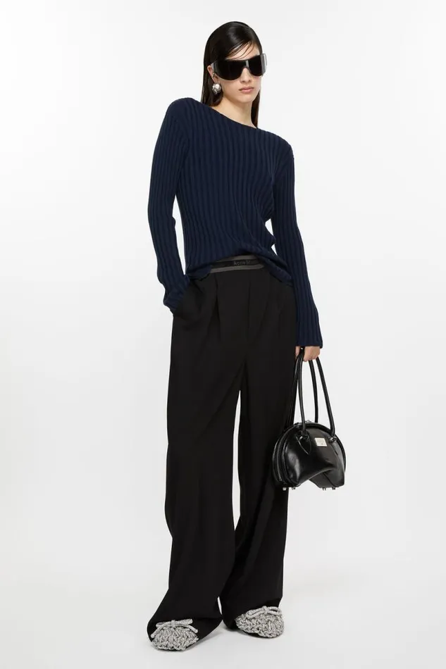 Acne Studios Logo Tape Trousers Black Woman Trousers