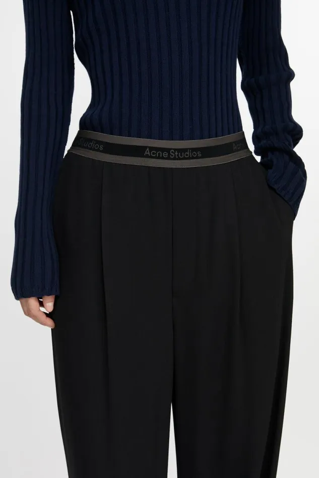 Acne Studios Logo Tape Trousers Black Woman Trousers