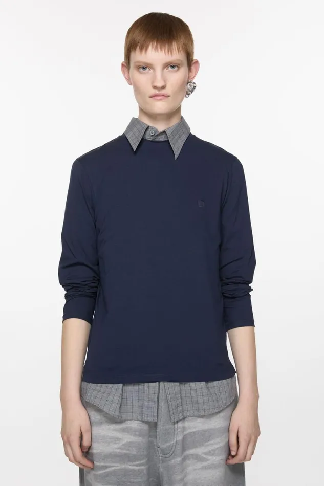 Acne Studios Long Sleeve Tshirt 8211 Regular Fit Navy Blue Woman Tshirts