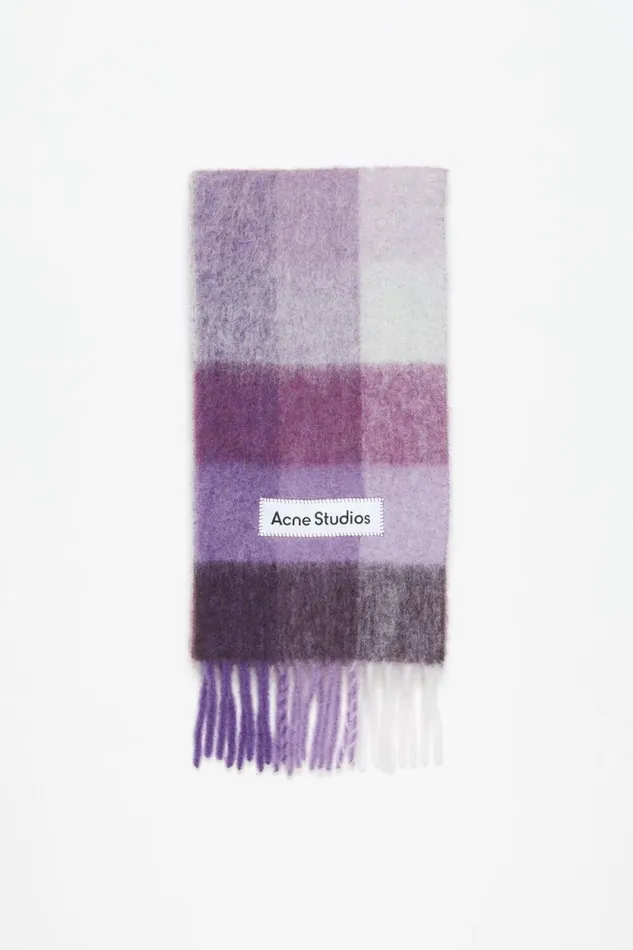 Acne Studios Mohair Checked Scarf Purplewhite Woman Scarves