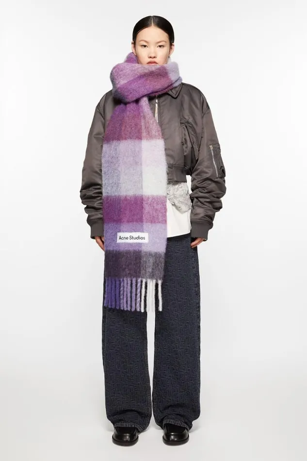 Acne Studios Mohair Checked Scarf Purplewhite Woman Scarves