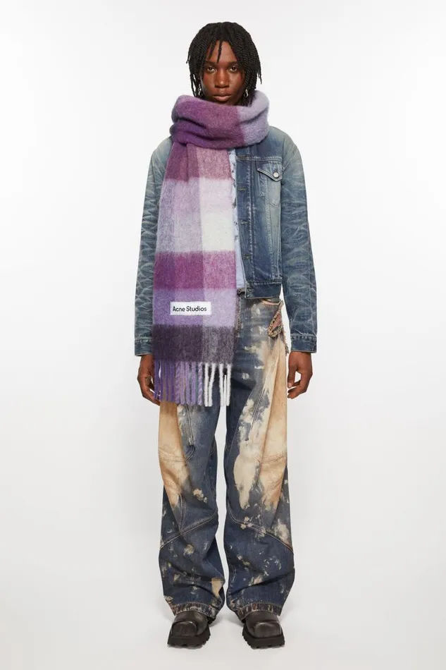 Acne Studios Mohair Checked Scarf Purplewhite Woman Scarves
