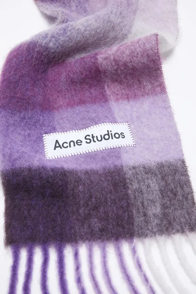 Acne Studios Mohair Checked Scarf Purplewhite Woman Scarves