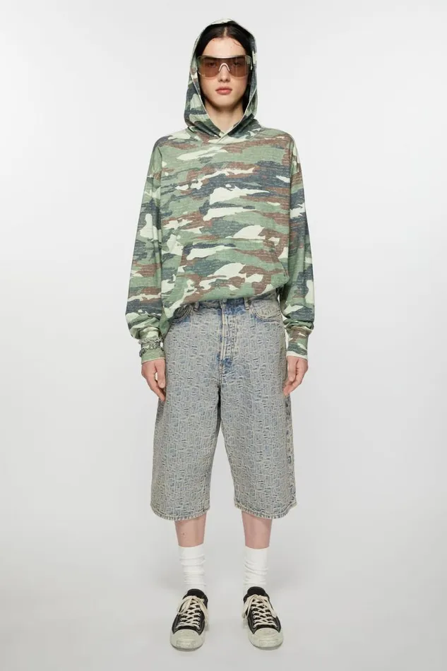 Acne Studios Monogram Denim Shorts 8211 Loose Fit Bluebeige Man Shorts