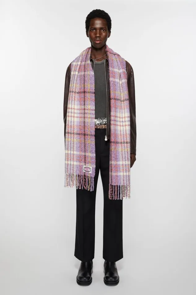Acne Studios Plaid Fringe Scarf Violet Purple Man Scarves