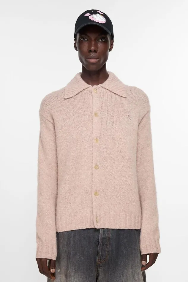 Acne Studios Polo Wool Cardigan Pink Melange Man Knitwear