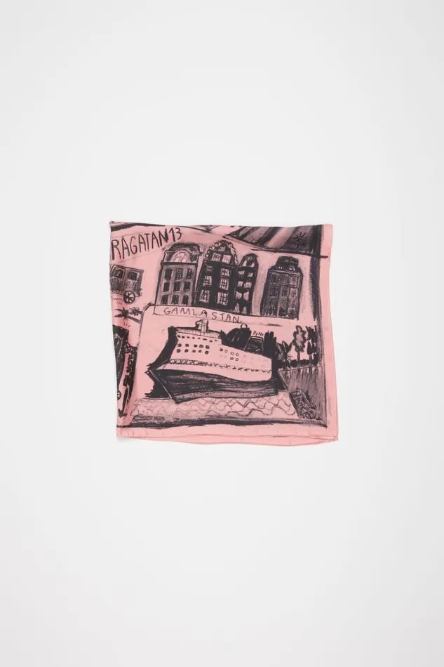 Acne Studios Print Silk Scarf Pinkblack Man Scarves