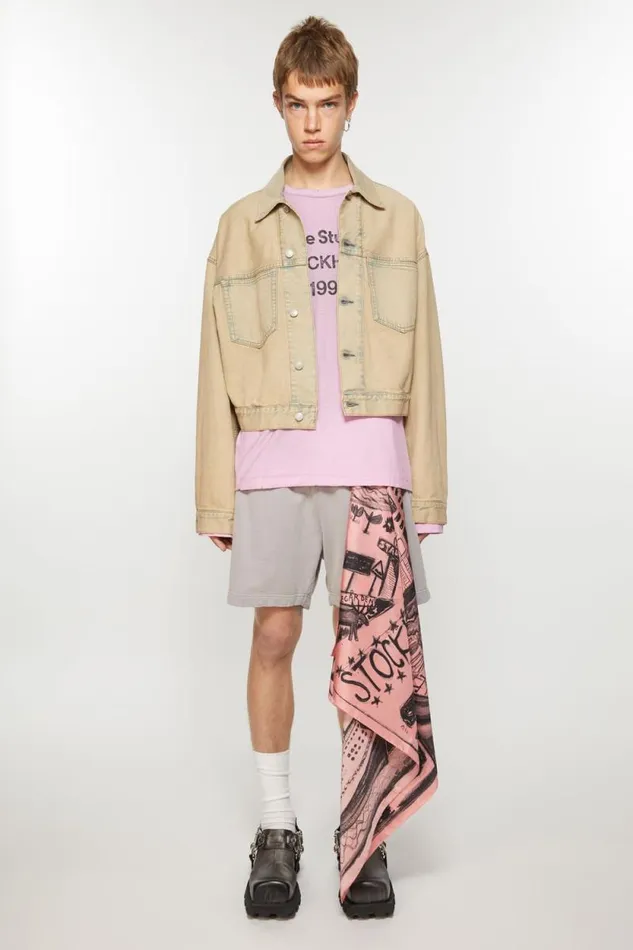 Acne Studios Print Silk Scarf Pinkblack Man Scarves