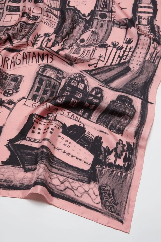 Acne Studios Print Silk Scarf Pinkblack Man Scarves