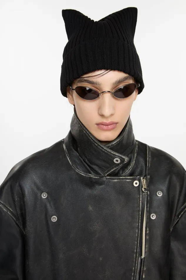 Acne Studios Ribbed Square Beanie Black Man Hats