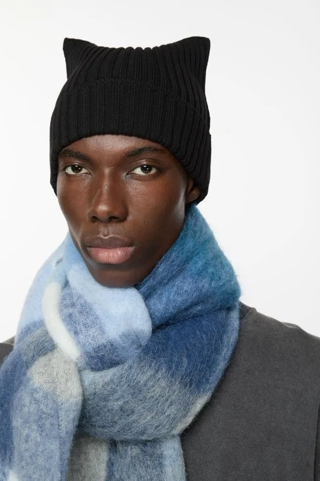 Acne Studios Ribbed Square Beanie Black Man Hats