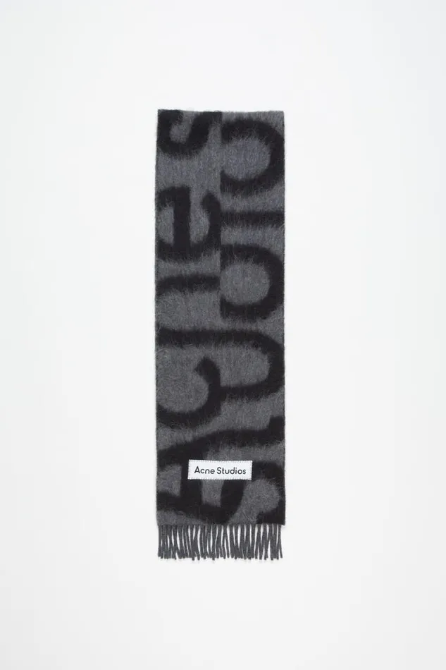 Acne Studios Scarf Wool Alpaca Logo Blackgrey Man Scarves