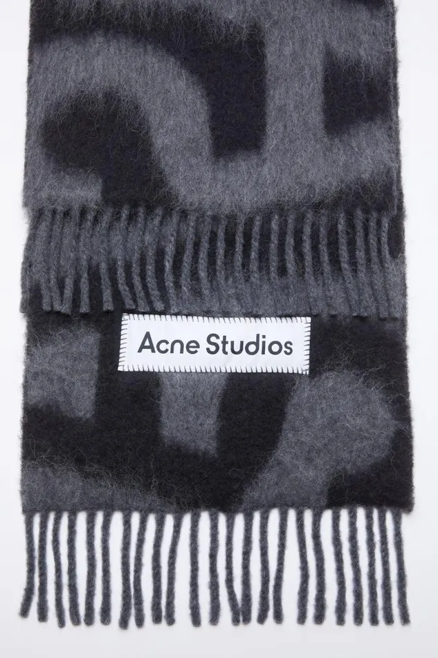 Acne Studios Scarf Wool Alpaca Logo Blackgrey Man Scarves