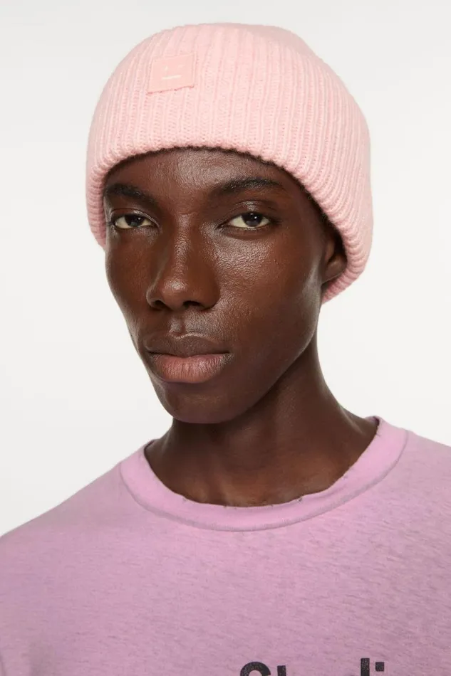 Acne Studios Small Face Logo Beanie Faded Pink Melange Man Hats