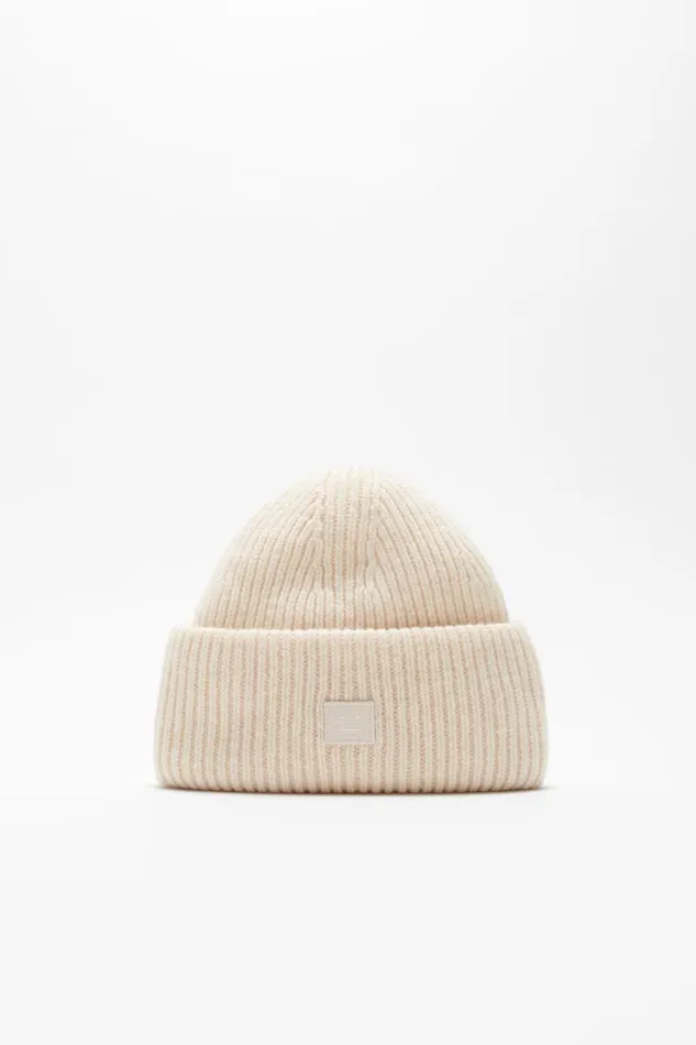 Acne Studios Small Face Logo Beanie Oatmeal Melange Man Hats