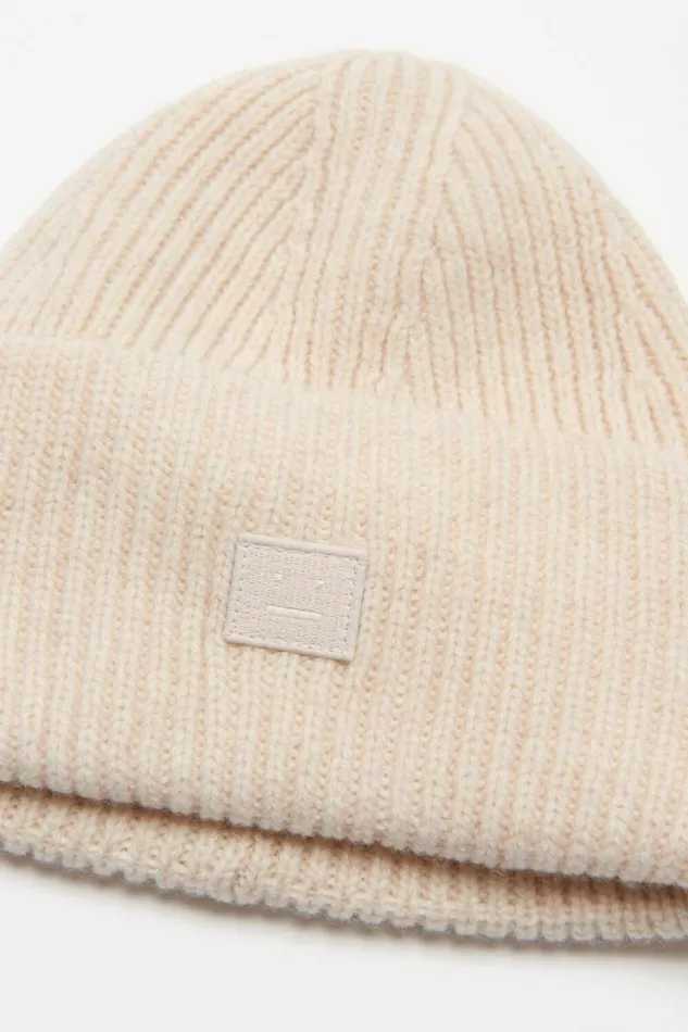 Acne Studios Small Face Logo Beanie Oatmeal Melange Man Hats