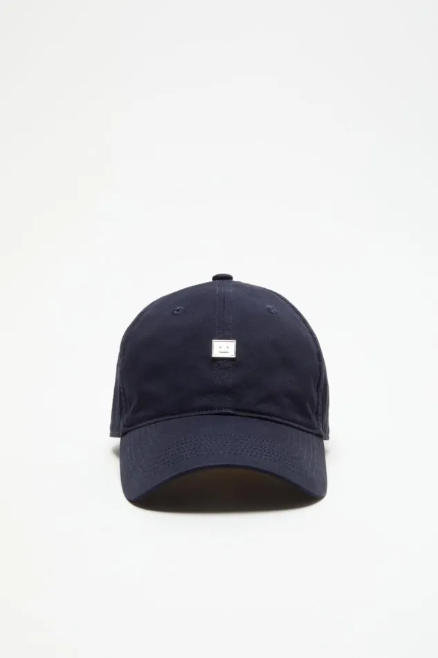 Acne Studios Stud Face Logo Cap Navy Blue Woman Hats