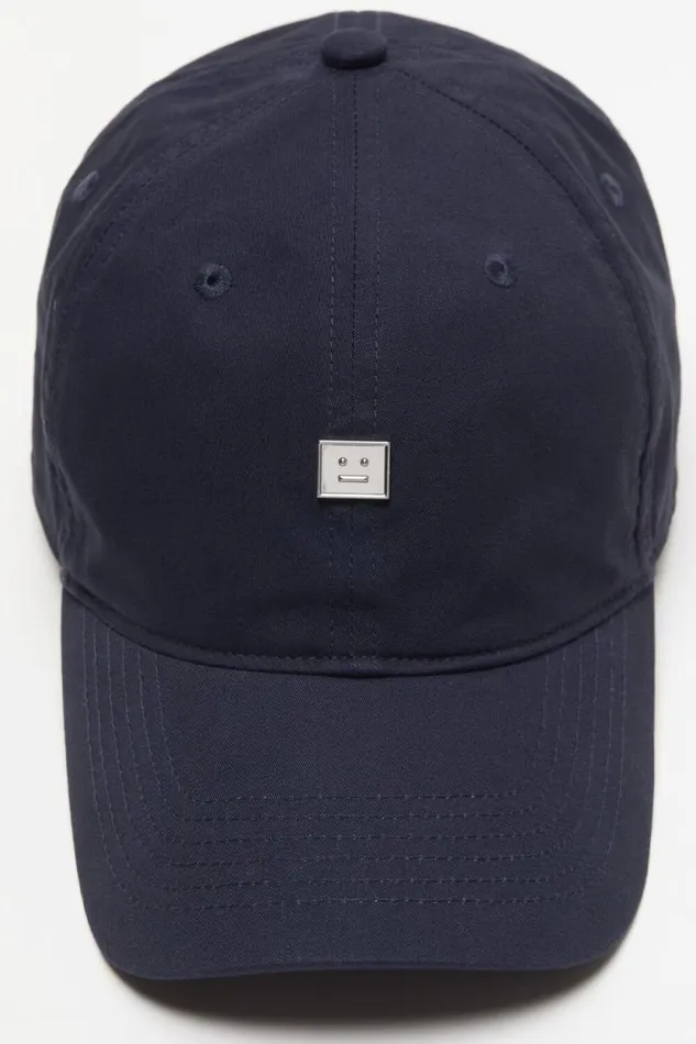 Acne Studios Stud Face Logo Cap Navy Blue Woman Hats