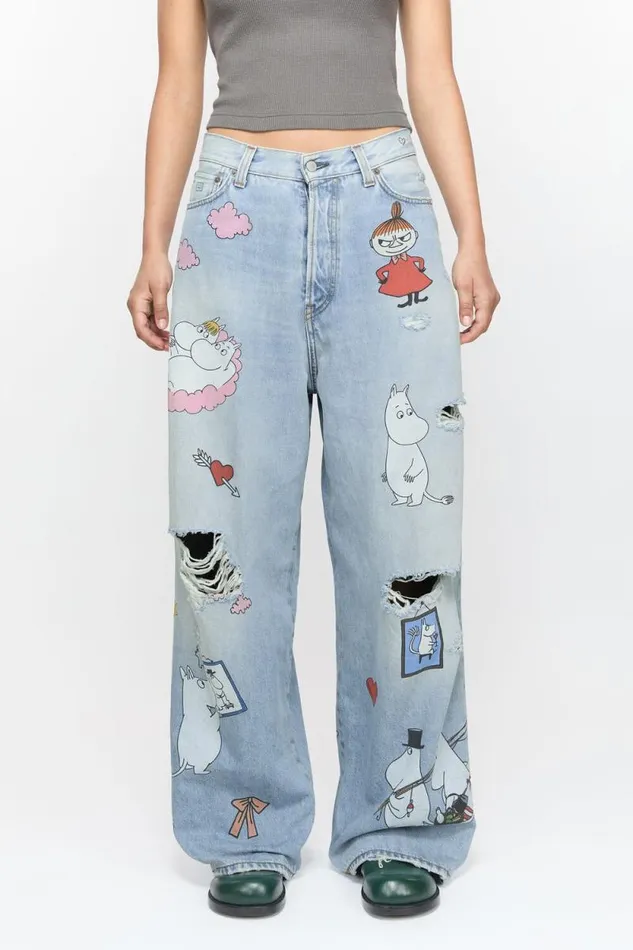 Acne Studios Super Baggy Fit Jeans 8211 2023 Acne Studios X Moomin Light Blue Woman Jeans