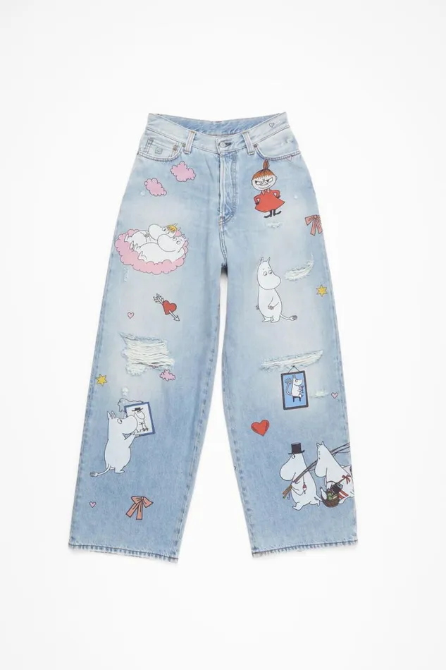 Acne Studios Super Baggy Fit Jeans 8211 2023 Acne Studios X Moomin Light Blue Woman Jeans