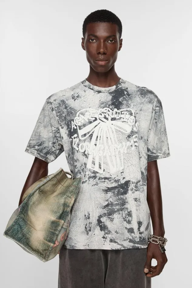 Acne Studios Tshirt Plaster Print Faded Black Man Tshirts