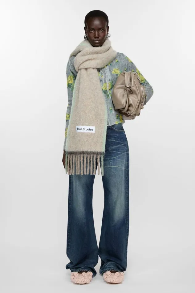 Acne Studios Wool Mohair Scarf 8211 Narrow Beigegrey Woman Scarves