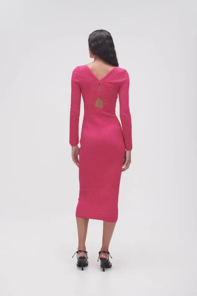 Aje Body and Crepe Knit Echo Bubble Body Dress Hot Pink 8211 Women