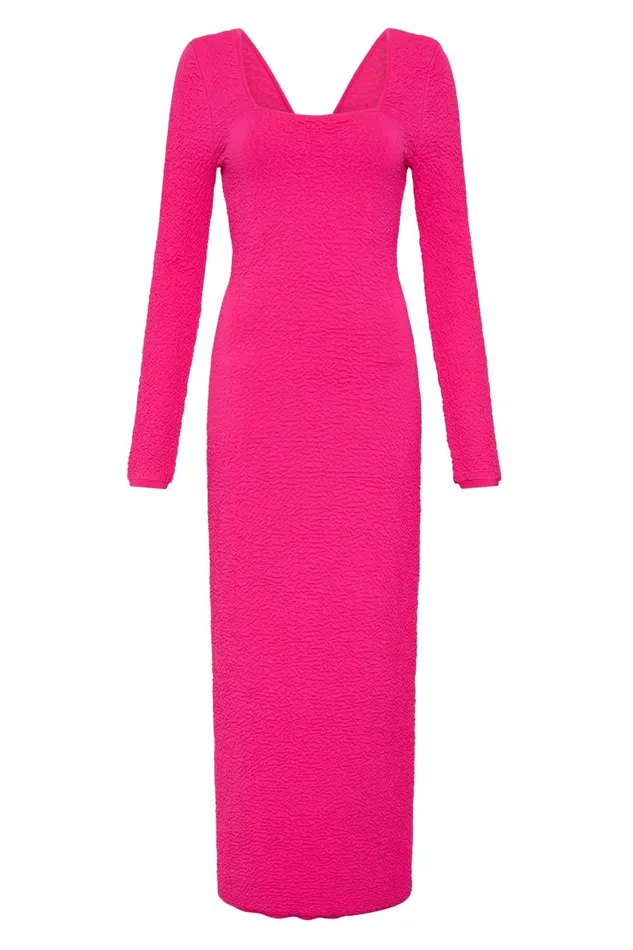 Aje Body and Crepe Knit Echo Bubble Body Dress Hot Pink 8211 Women