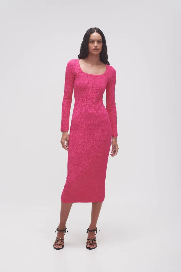 Aje Body and Crepe Knit Echo Bubble Body Dress Hot Pink 8211 Women