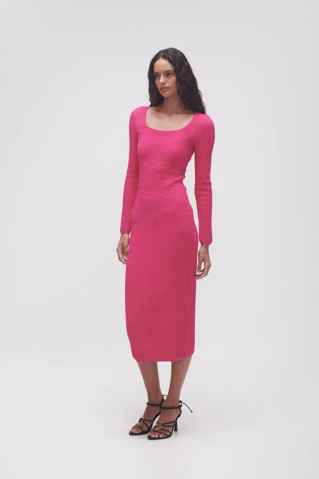 Aje Body and Crepe Knit Echo Bubble Body Dress Hot Pink 8211 Women