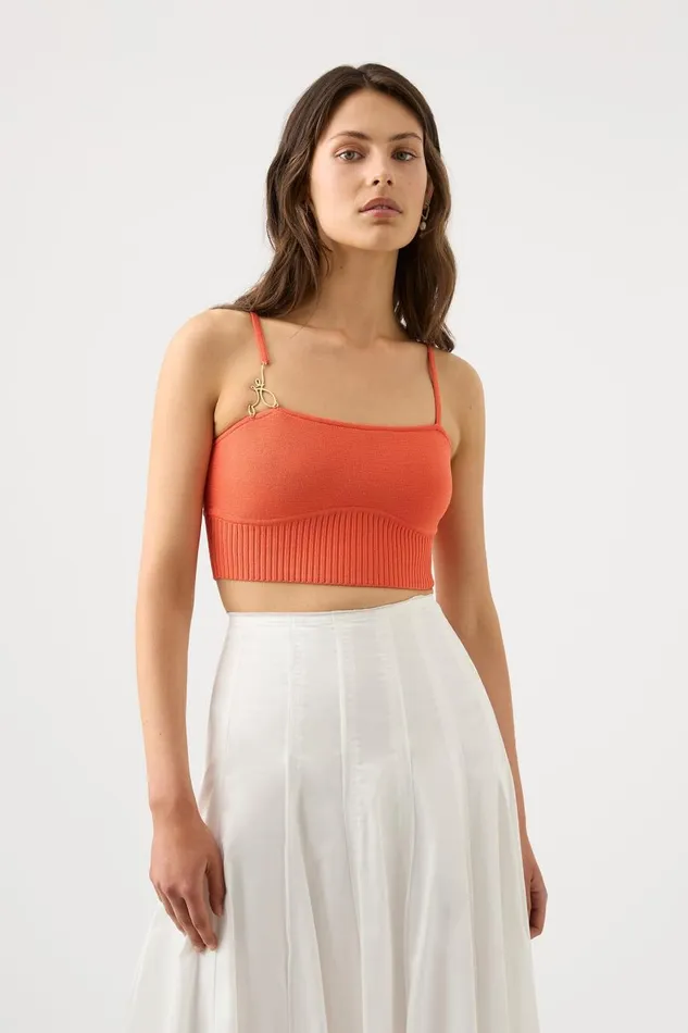 Aje Body and Crepe Knit Lucia Knit Bustier Coral 8211 Women