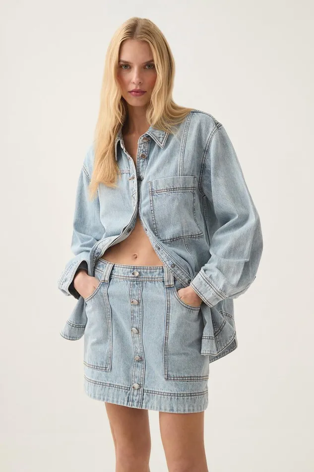 Aje Denim Aura Denim Shirt Sea Spray Wash 8211 Women