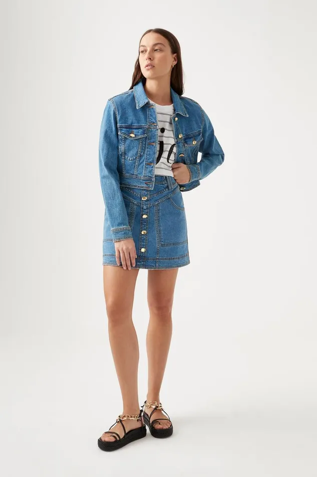 Aje Denim Coda Denim Cropped Jacket 90039s Wash 8211 Women