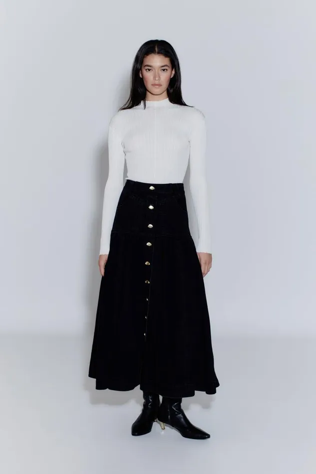 Aje Denim Maya Belmond Denim Midi Skirt Black 8211 Women