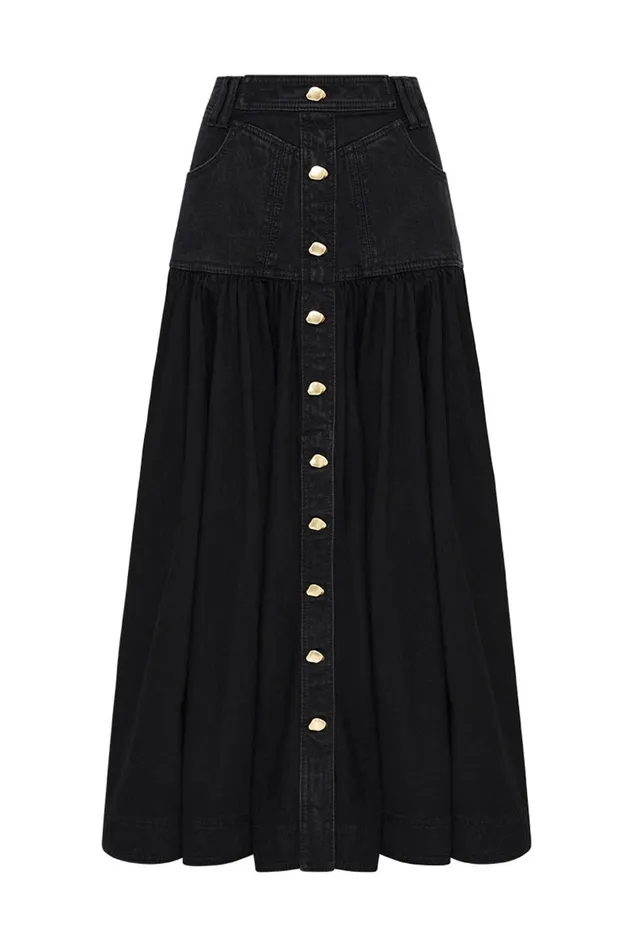 Aje Denim Maya Belmond Denim Midi Skirt Black 8211 Women