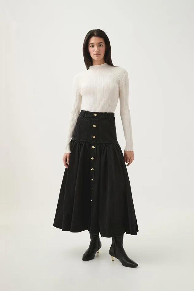 Aje Denim Maya Belmond Denim Midi Skirt Black 8211 Women