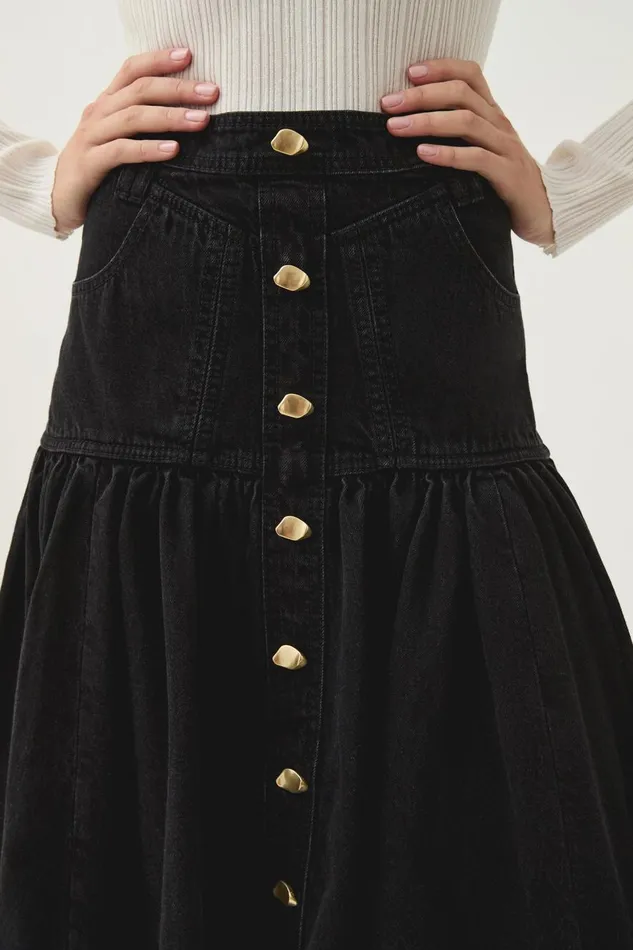 Aje Denim Maya Belmond Denim Midi Skirt Black 8211 Women