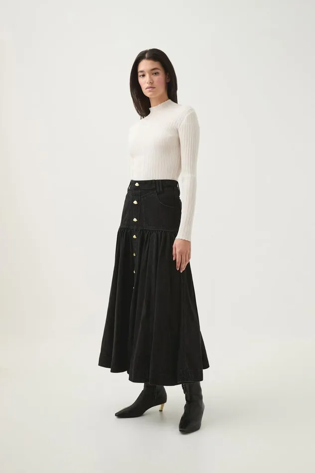 Aje Denim Maya Belmond Denim Midi Skirt Black 8211 Women