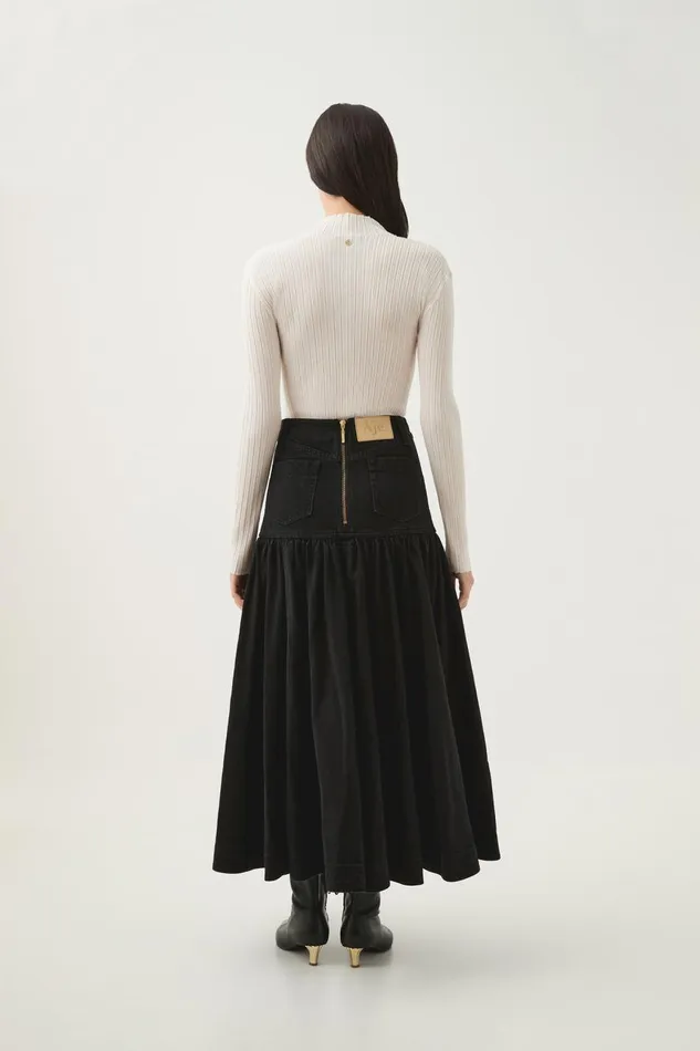 Aje Denim Maya Belmond Denim Midi Skirt Black 8211 Women