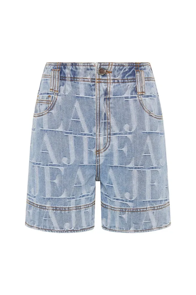Aje Denim Nostalgia Jacquard Denim Short Coastal Logo Wash 8211 Women