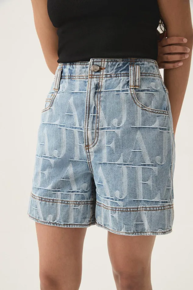 Aje Denim Nostalgia Jacquard Denim Short Coastal Logo Wash 8211 Women