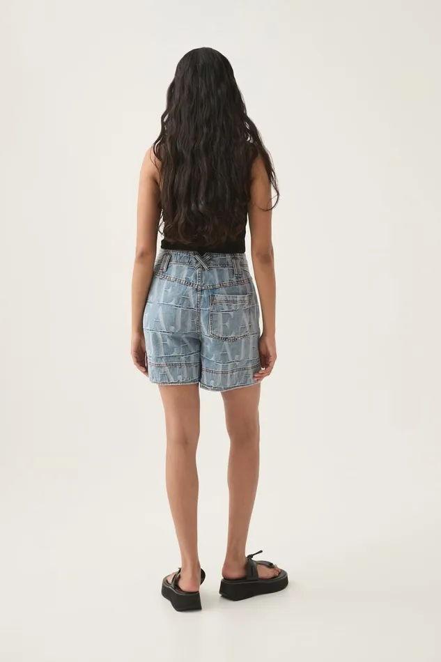 Aje Denim Nostalgia Jacquard Denim Short Coastal Logo Wash 8211 Women