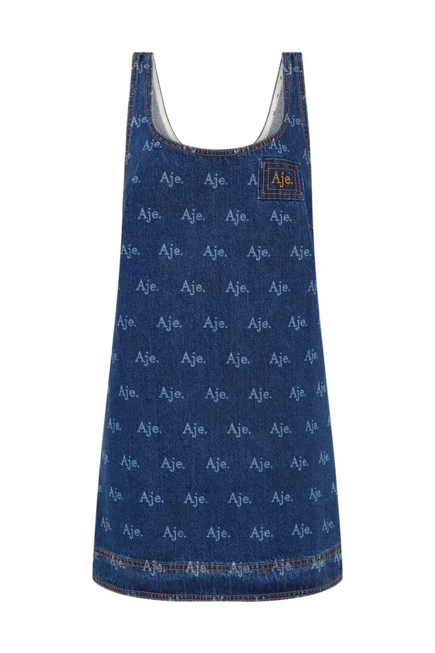 Aje Denim Ratio Logo Denim Mini Dress Logo Wash 8211 Women