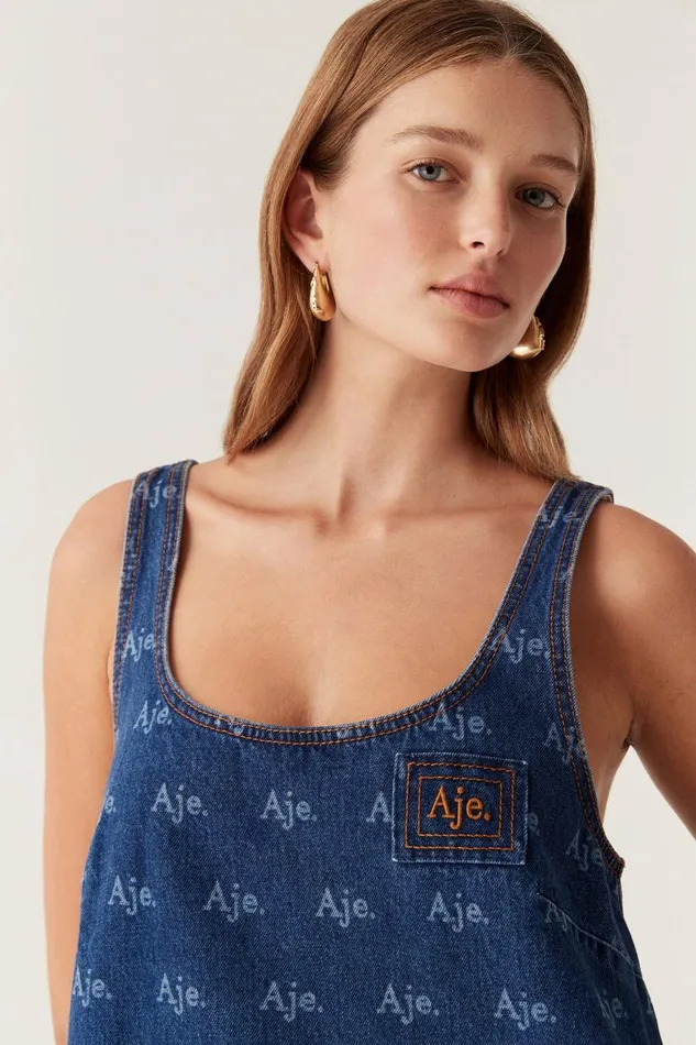 Aje Denim Ratio Logo Denim Mini Dress Logo Wash 8211 Women