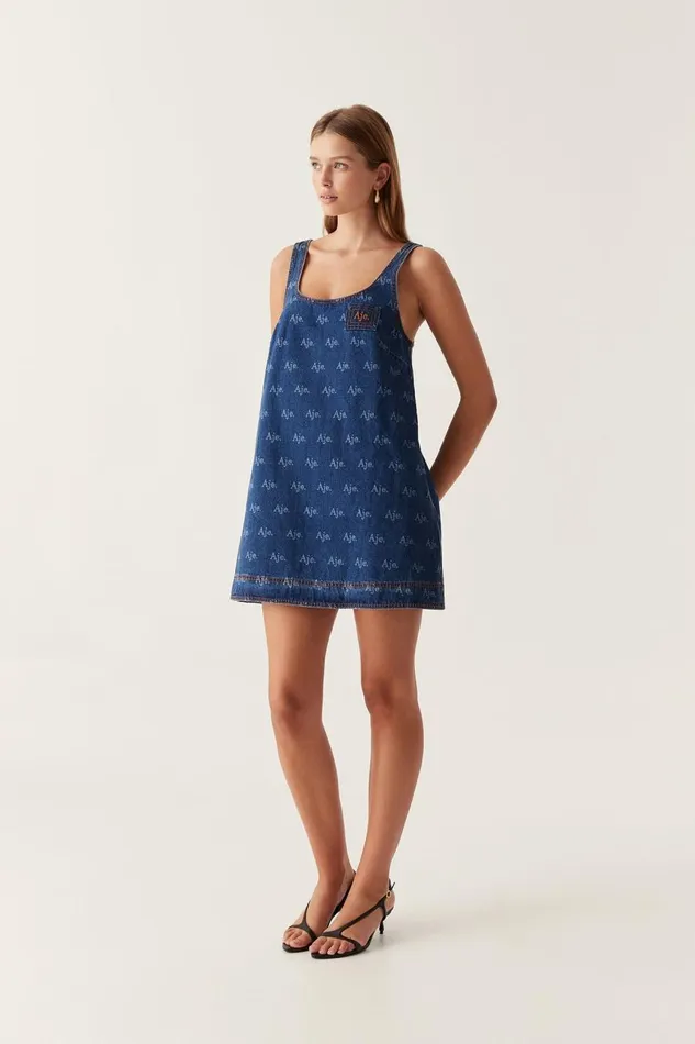 Aje Denim Ratio Logo Denim Mini Dress Logo Wash 8211 Women