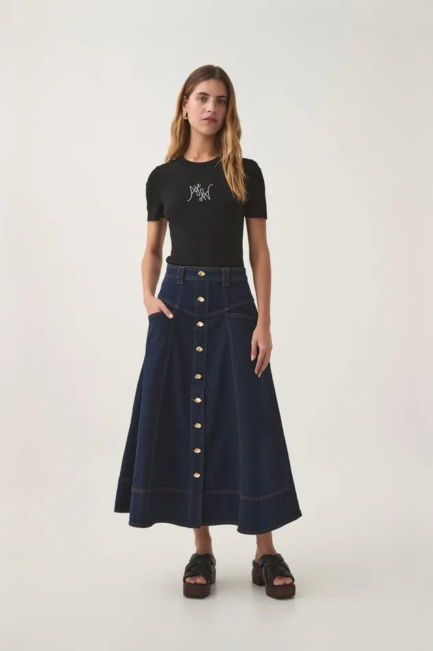 Aje Denim Resonance Denim Midi Skirt Indigo 8211 Women