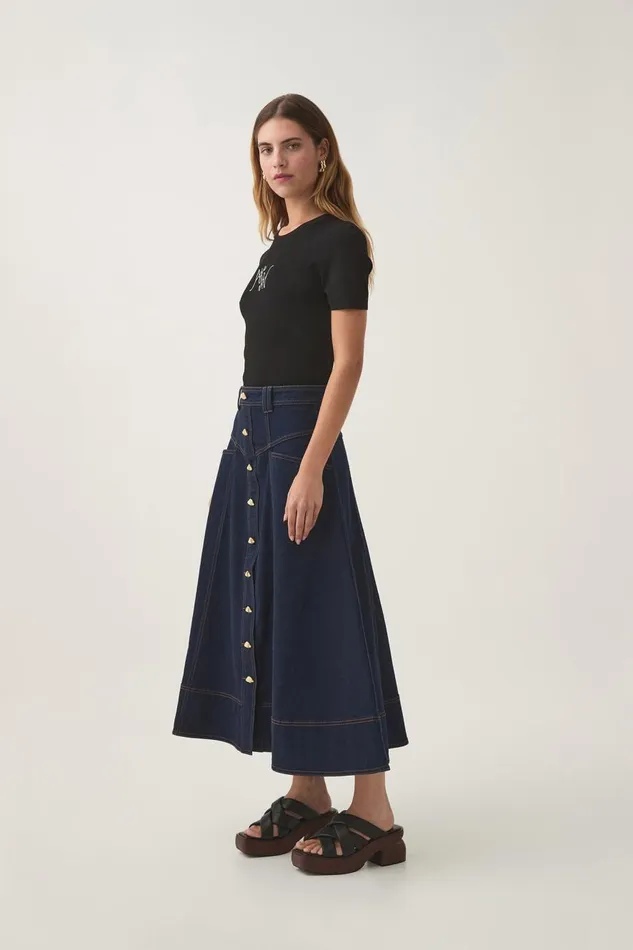 Aje Denim Resonance Denim Midi Skirt Indigo 8211 Women