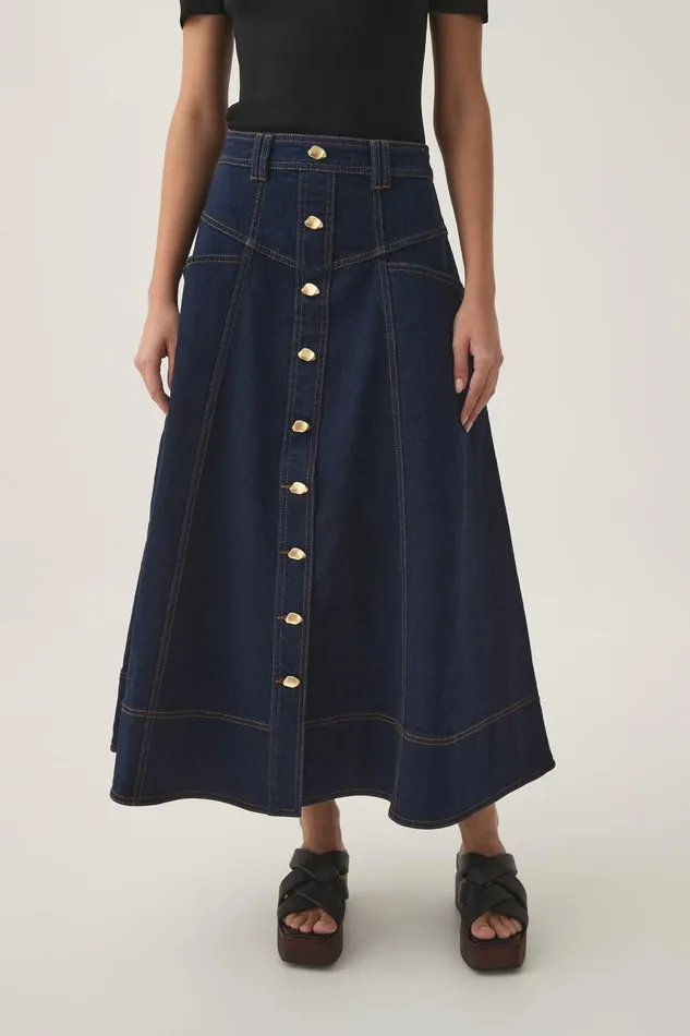 Aje Denim Resonance Denim Midi Skirt Indigo 8211 Women