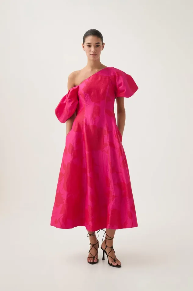 Aje Dresses Arista Tulip Sleeve Midi Dress Florescent Rose 8211 Women